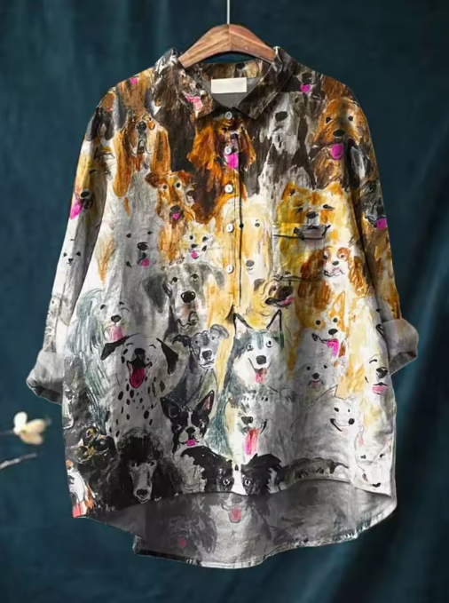 Natalie | Artistic Dog Portrait Print Women's Casual Blouse