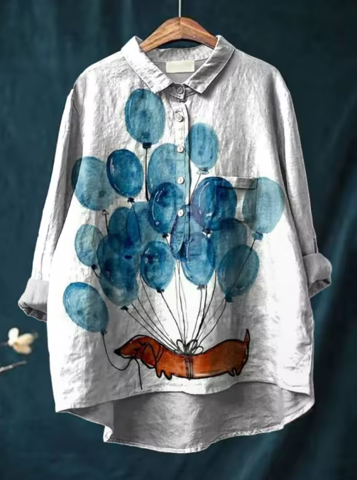 Aveline | Artistic Dachshund Balloon Print Women's Casual Blouse