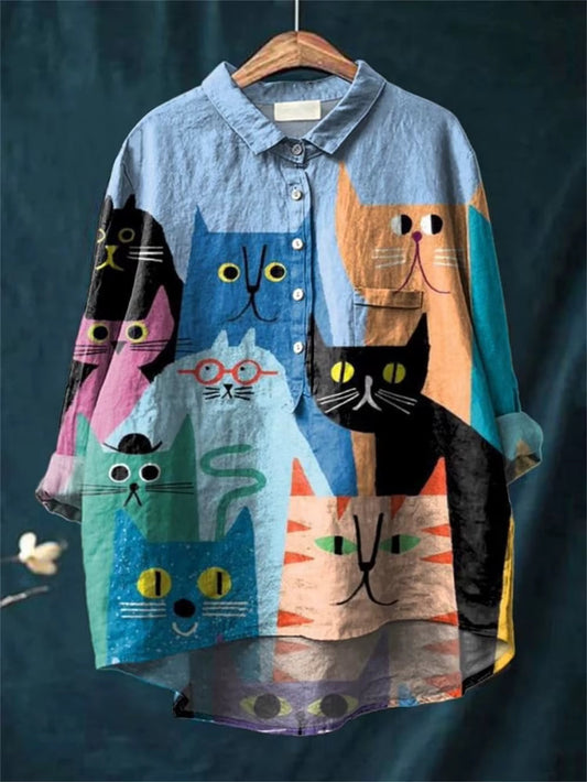 Paige | Artistic Cat & Dog Print Women's Casual Blouse