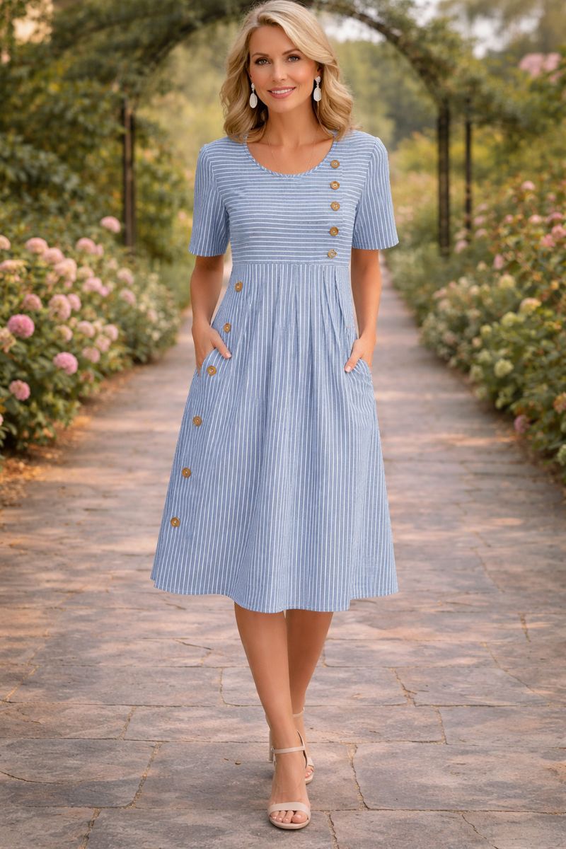 Willa Striped A-Line Midi Dress