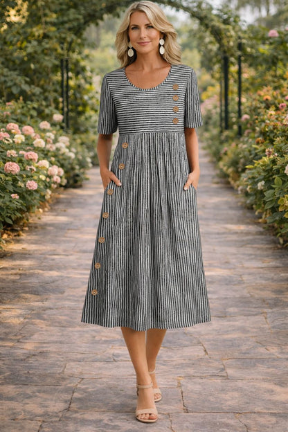 Willa Striped A-Line Midi Dress