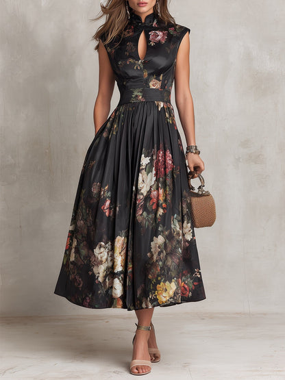Greta™ | High Neck Keyhole Floral Midi Dress