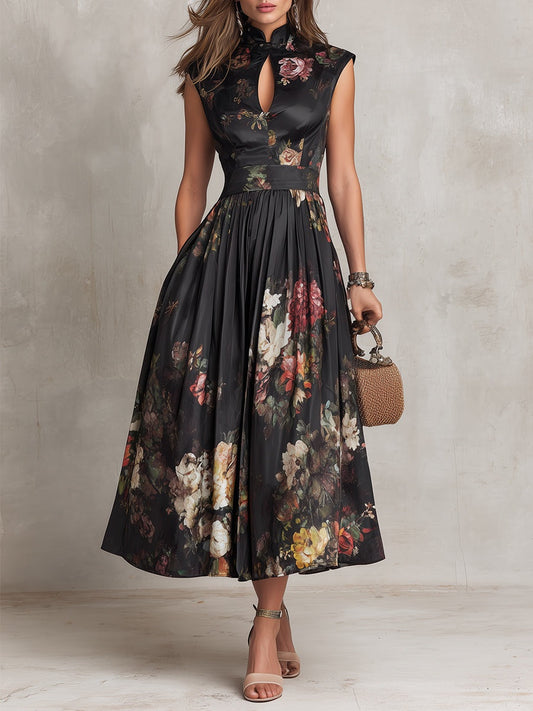 Greta™ | High Neck Keyhole Floral Midi Dress