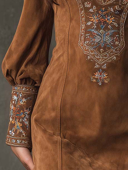 Short Dress with Suede Effect