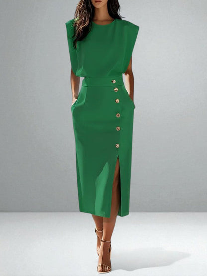 Mila™ | Elegant Button Midi Dress
