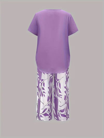 Avy™ | Casual Leaf Print Two-Piece Set