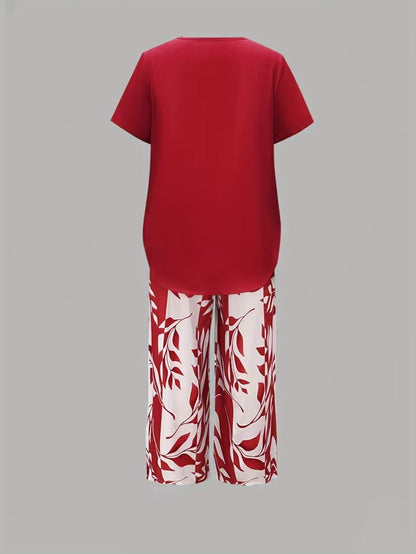 Avy™ | Casual Leaf Print Two-Piece Set