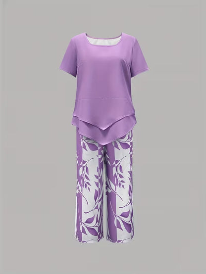 Avy™ | Casual Leaf Print Two-Piece Set